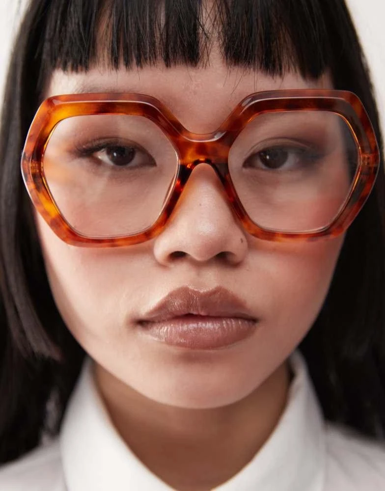 Reclaimed Vintage Reclaimed Vintage oversized 70s hexagon blue light glasses in tortoiseshell 3