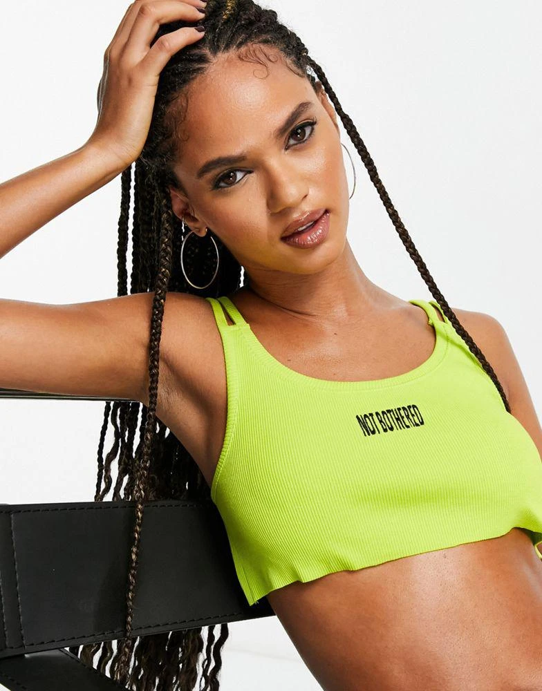 AsYou ASYOU backless rib crop cami with slogan in lime 2