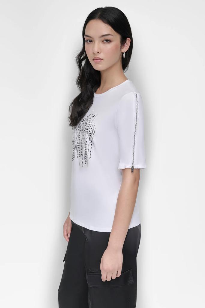 DKNY ZIP SLEEVE CRYSTAL TEE