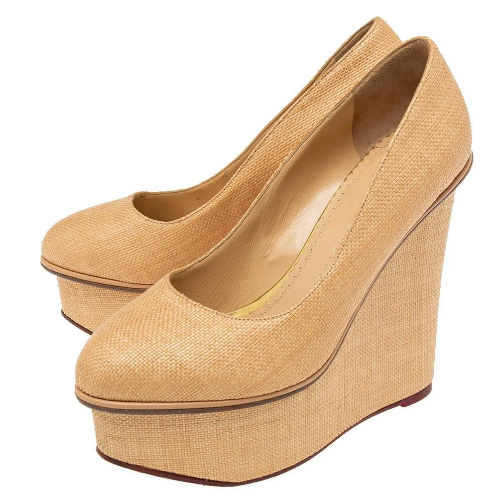 Charlotte Olympia Charlotte Olympia Cream Yellow Raffia Carmen Wedge Platform Pumps Size 37 4