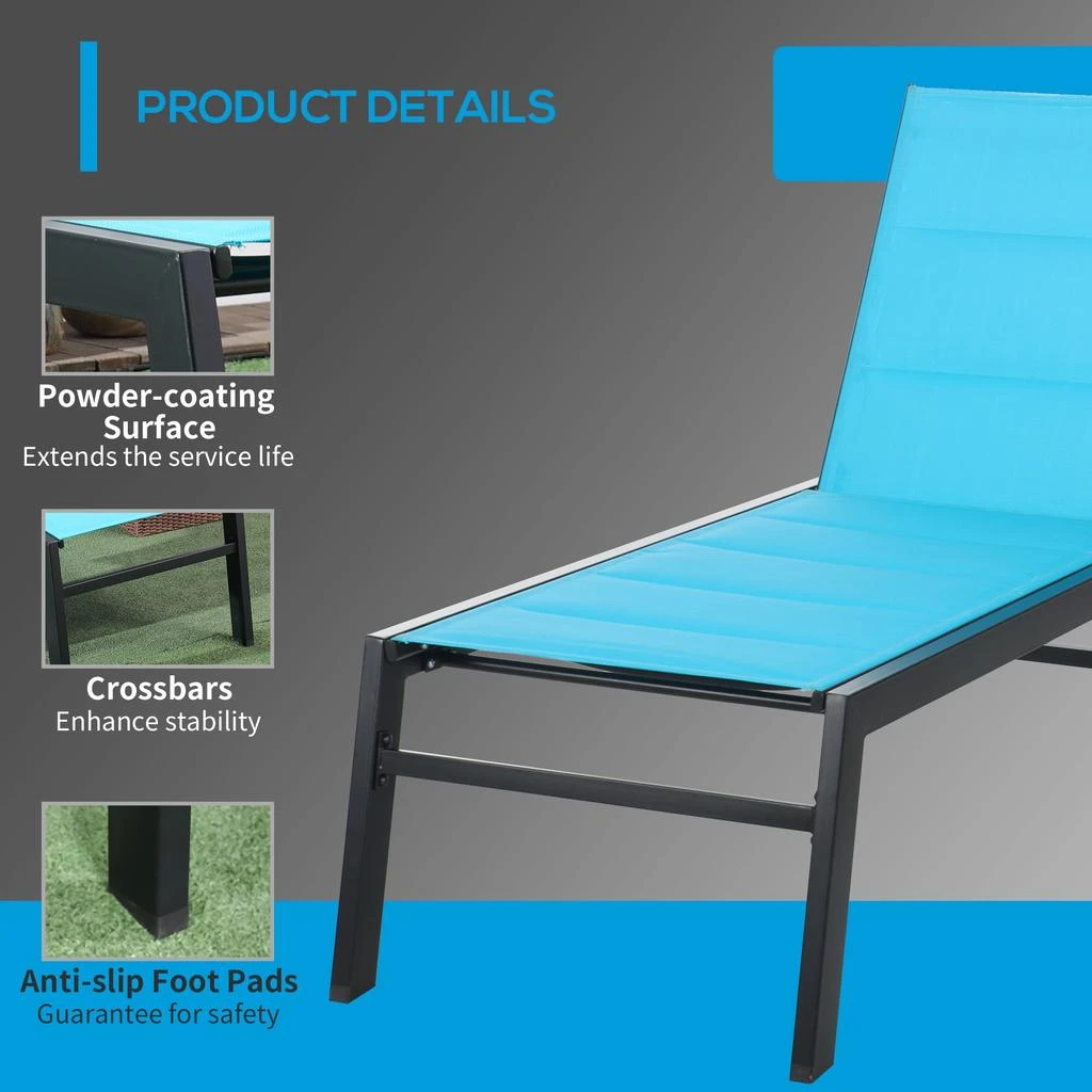 Streamdale Furniture Streamdale Blue Outdoor Chaise Lounge with Recliner Mechanism 4