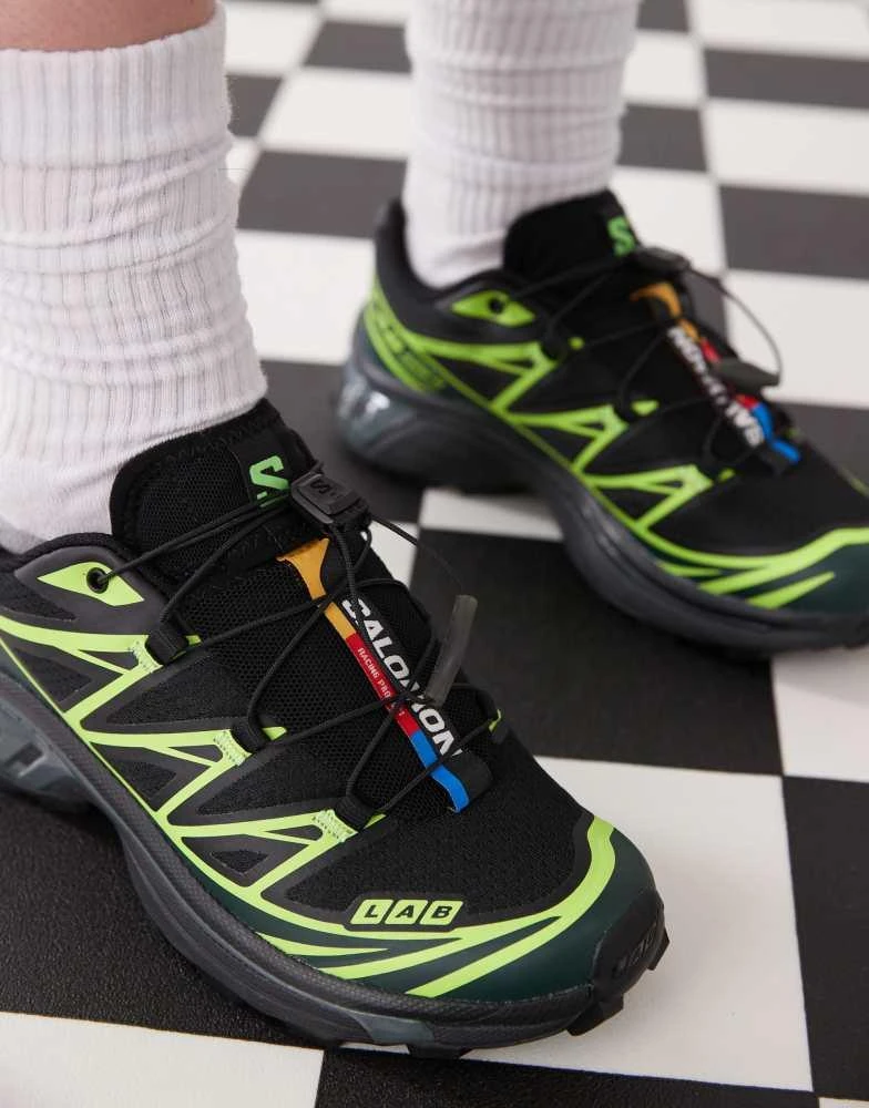 Salomon Salomon XT-6 trainers in black and neon green 3