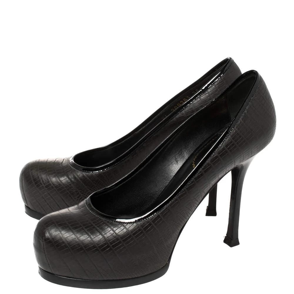Yves Saint Laurent Saint Laurent Paris Black Lizard Embossed Leather Tribtoo Platform Pumps Size 36 4
