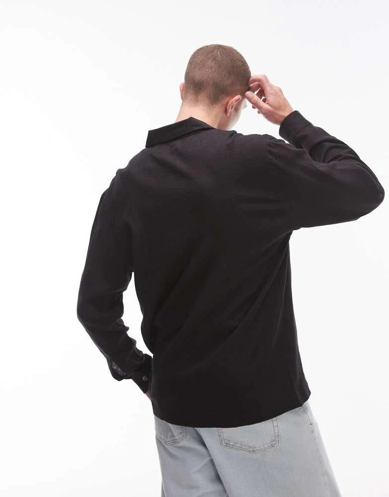 Topman Topman long sleeve embroidered front shirt in black 4