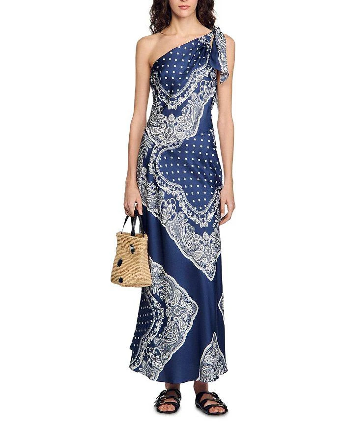 open lace back dress OUT OF STOCK Sandro One shoulder midi dress with fringes main image 1