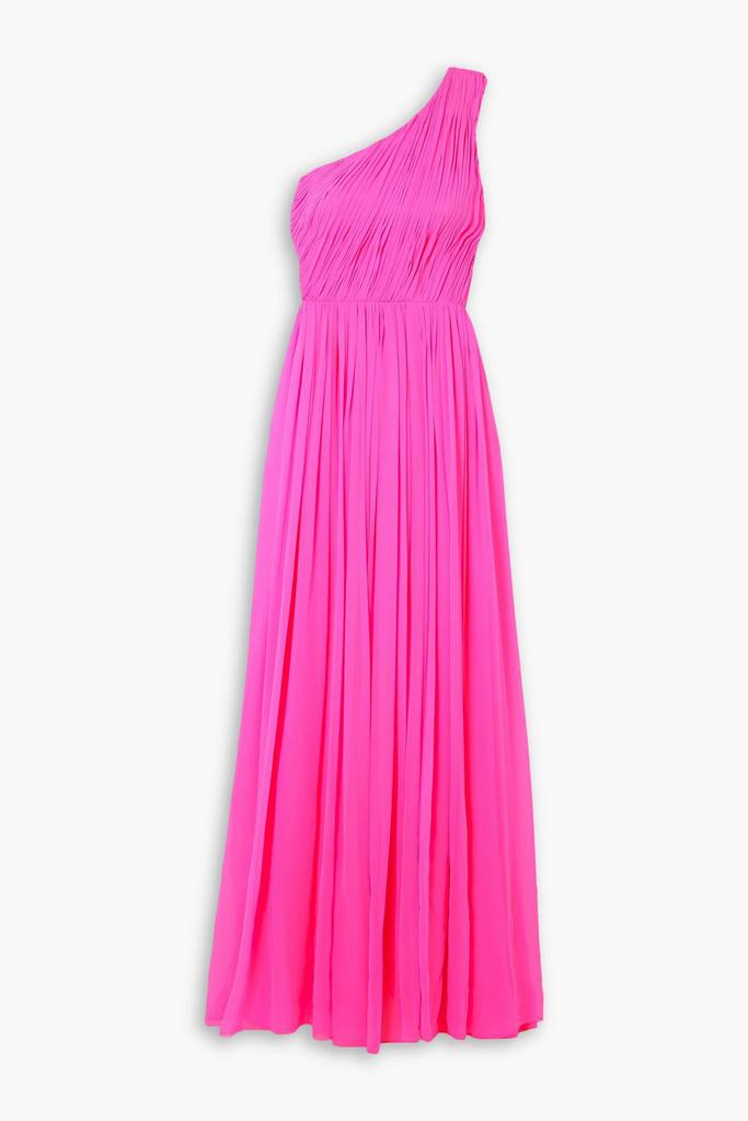 ADAM LIPPES One-shoulder plissé silk-chiffon gown