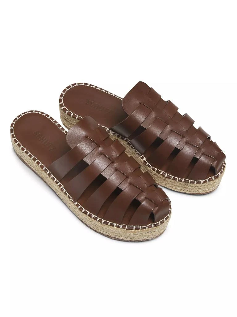 Schutz Valerie 45MM Leather & Raffia Flatform Mules 4