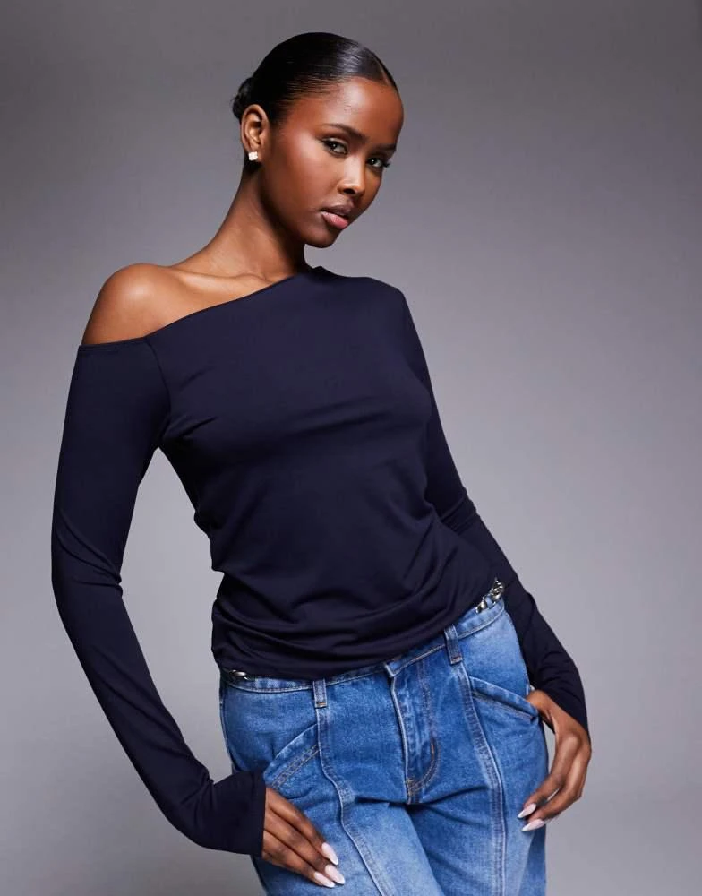 ASOS ASOS DESIGN off the shoulder fitted top in navy