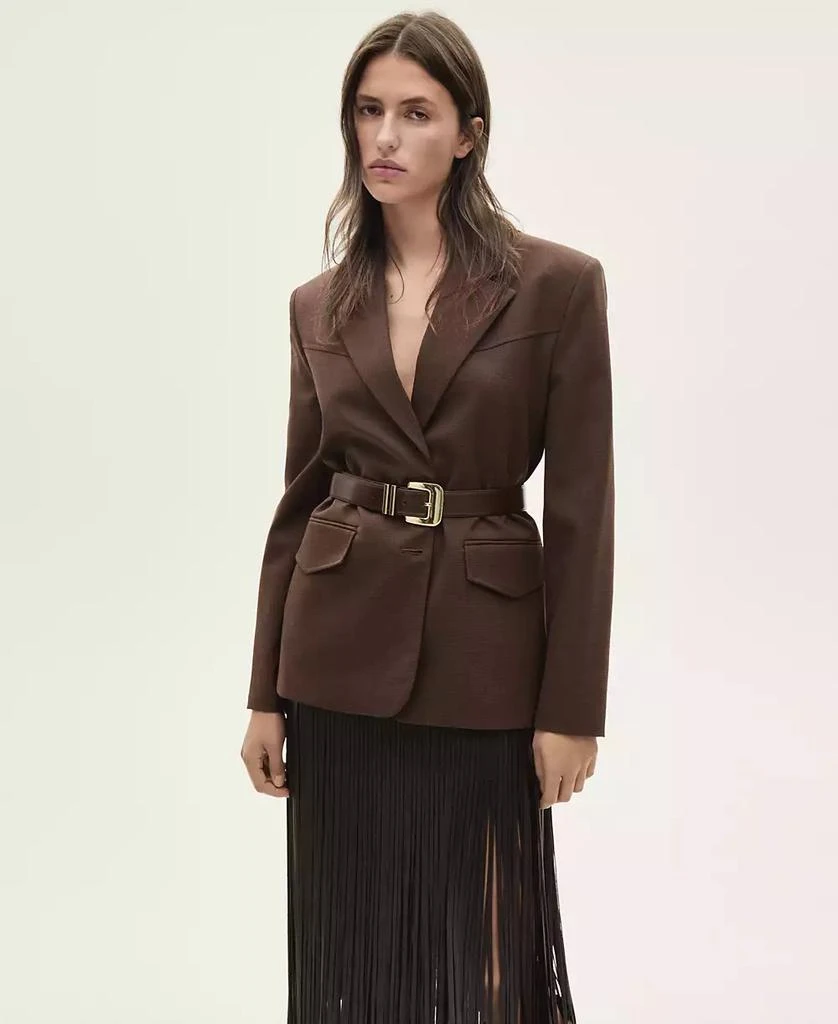 Mango Women's Leather-Effect Fringed Skirt 4