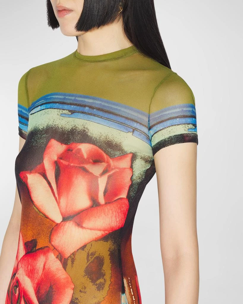 Jean Paul Gaultier Roses-Print Short-Sleeve Mesh Mini Dress 4