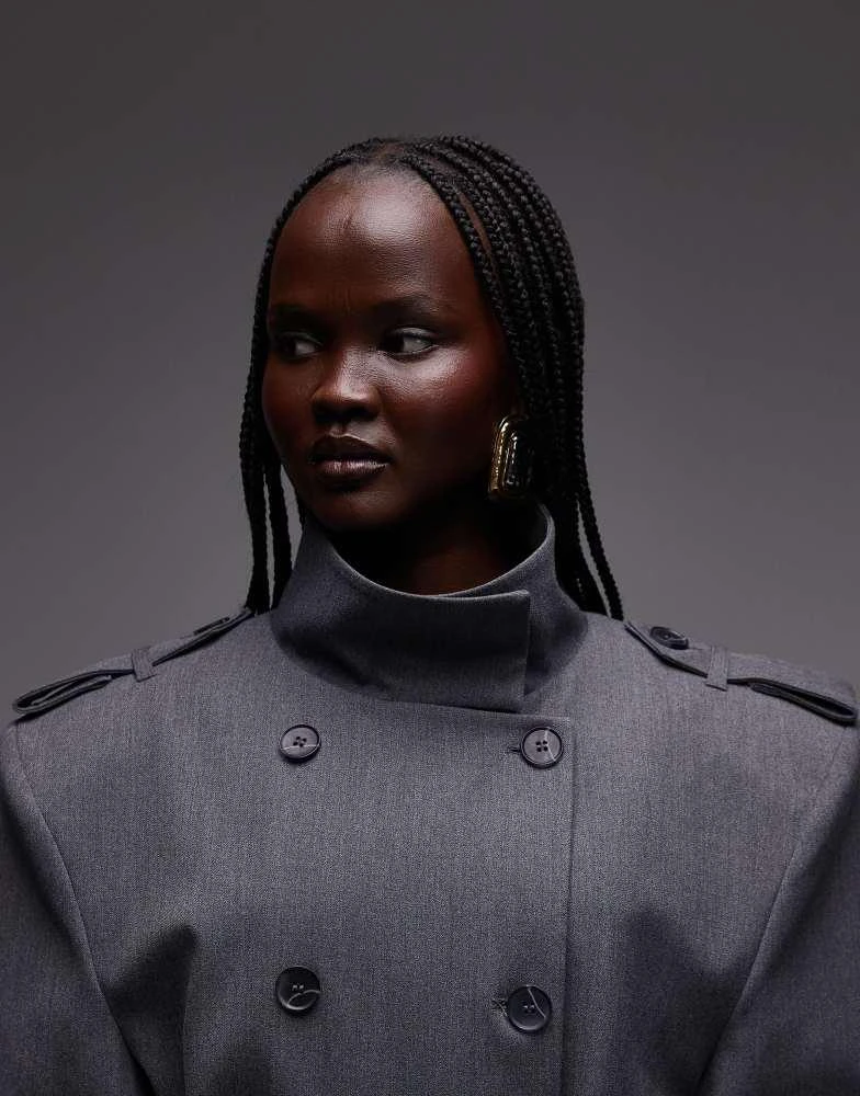 ASOS ASOS DESIGN shoulder pad tailored trench coat in grey 2