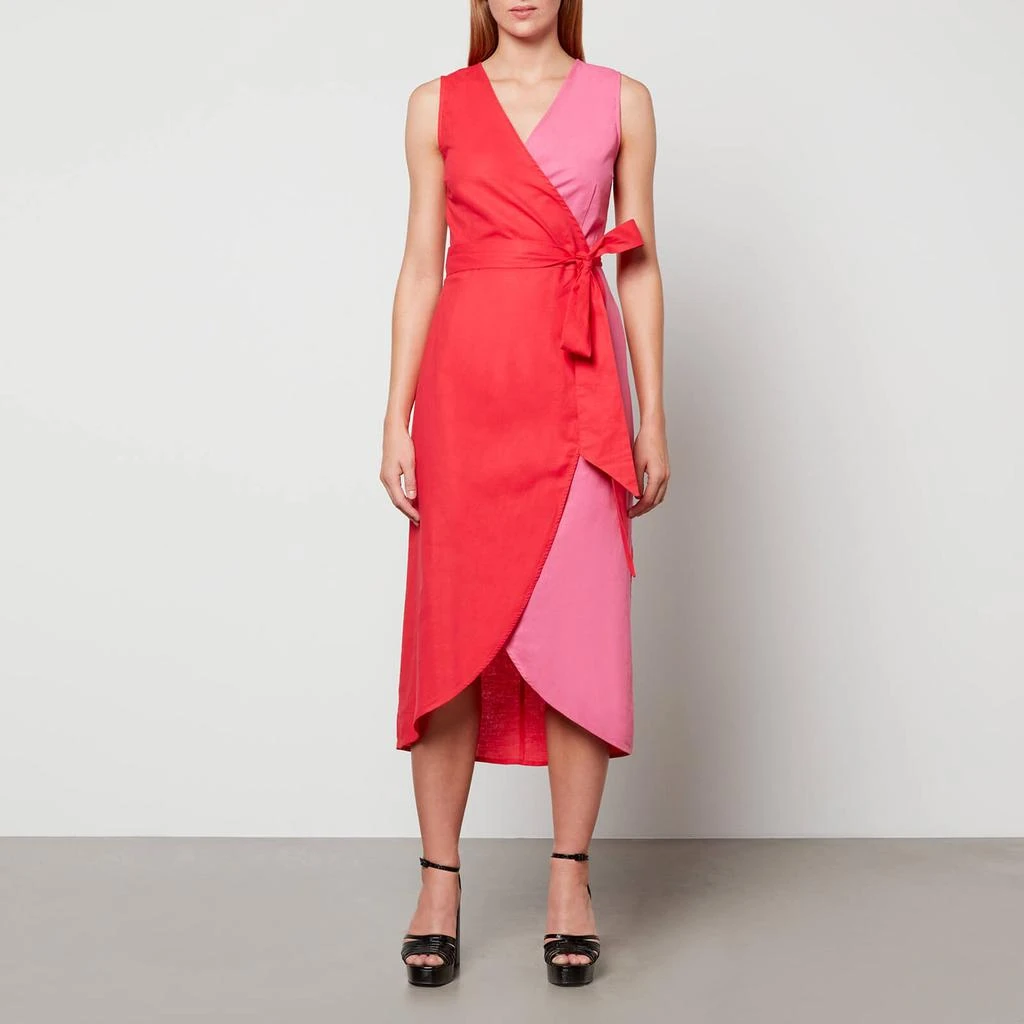 The Hut Never Fully Dressed Colour-Blocked Linen-Blend Wrap Midi Dress 1