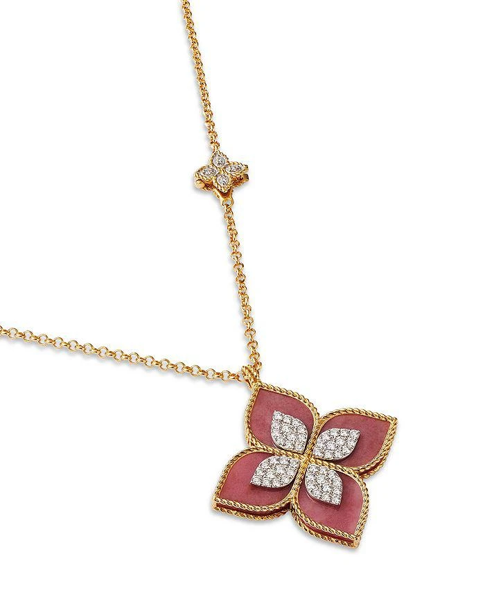 Roberto Coin 18K White & Yellow Gold Venetian Princess Pink Rhodonite & Diamond Flower Pendant Necklace, 33" 3