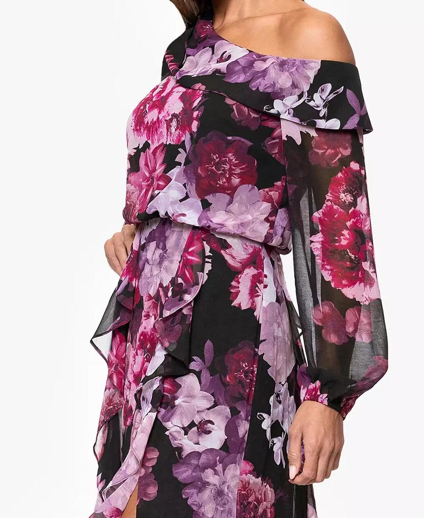 XSCAPE Women's Printed Asymmetrical Long-Sleeve Maxi Dress 5