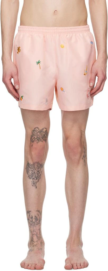Casablanca Pink Embroidered Motif Swim Shorts