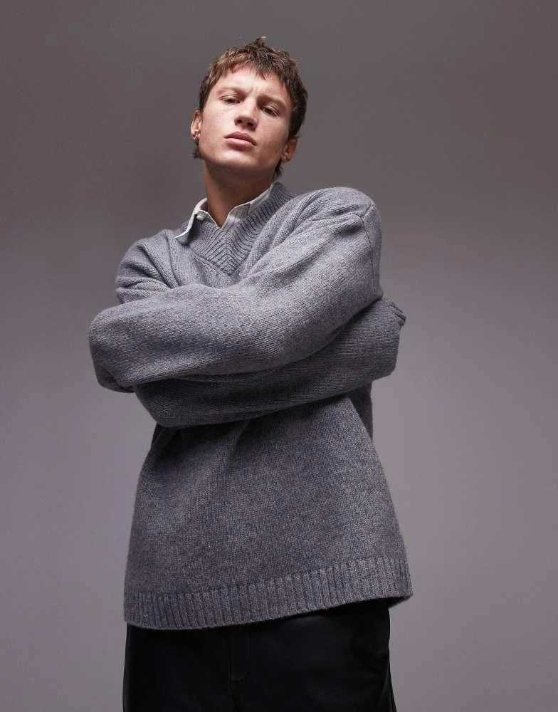 Topman Topman premium relaxed lambswool v neck jumper 1