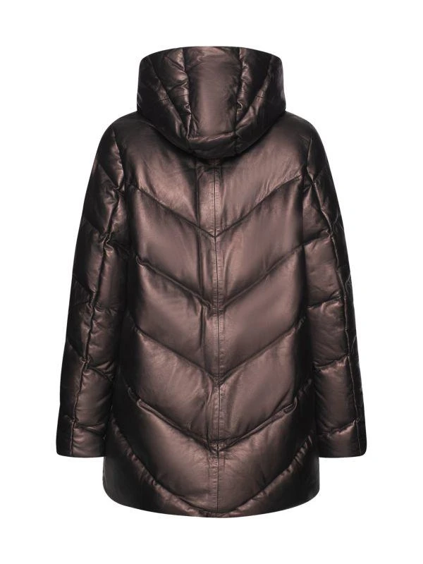 WOLFIE FURS Leather
Down Puffer Hooded Jacket 2