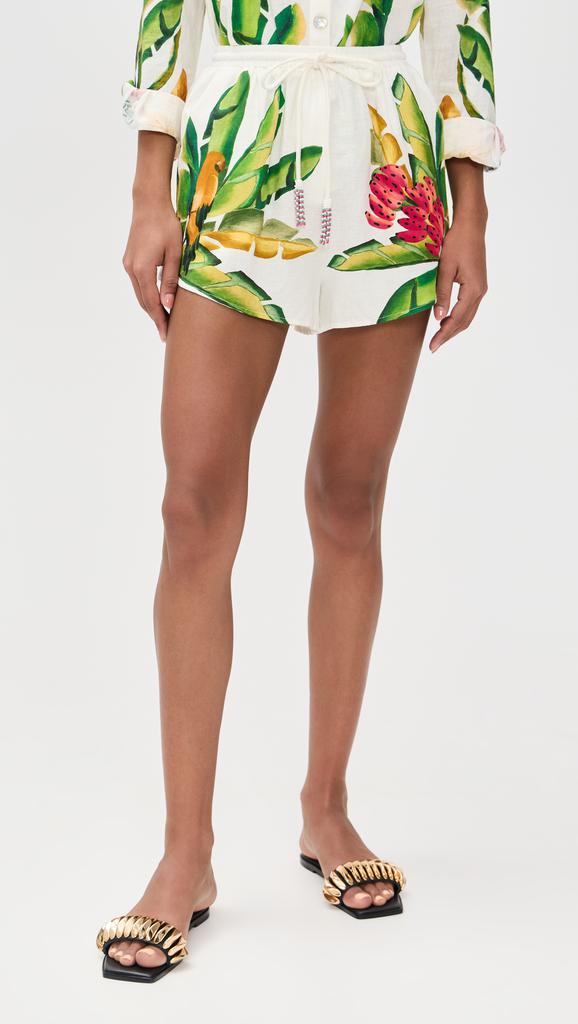 Farm Rio White linen Tree Macaw shorts - Shorts - BeyondStyle Farm Rio White linen Tree Macaw shorts - Shorts - BeyondStyle