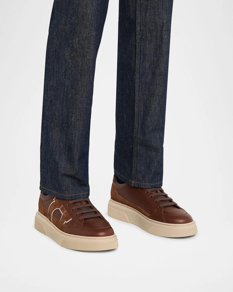 Salvatore Ferragamo Men
s Cassina Gancini Leather 
Suede Low-Top Sneakers 2