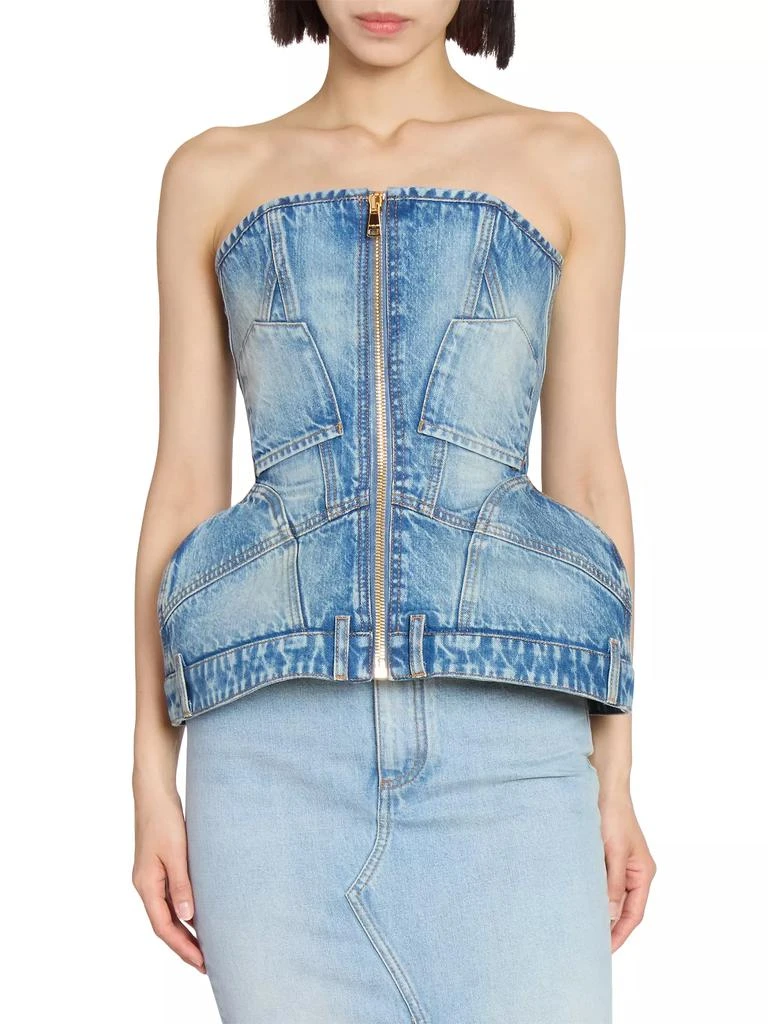 Balmain Basque Denim Zip-Up Bustier Top 3