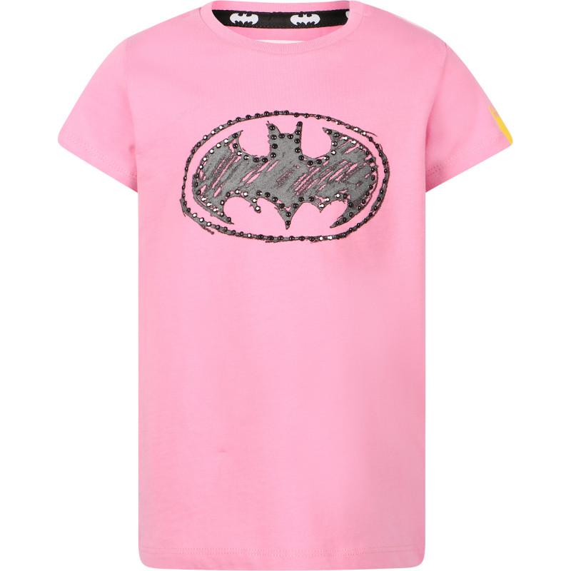 Replay & Sons Batman print rhinestones detailing t shirt in pink