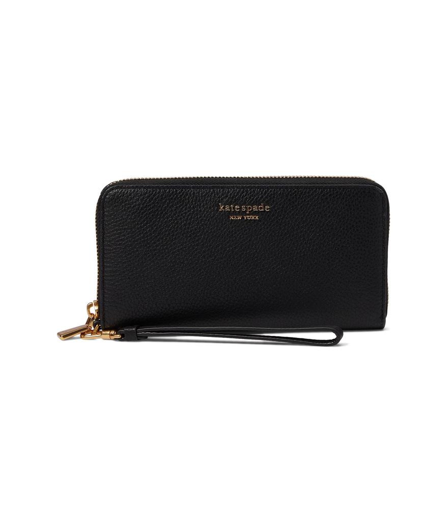 Kate Spade black embossed leather zip around shops continental wallet