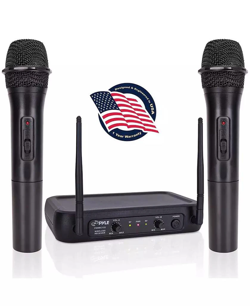 Pyle 2-Channel VHF Wireless Microphone System with (2) Handheld Mics, Adjustable Volume Control