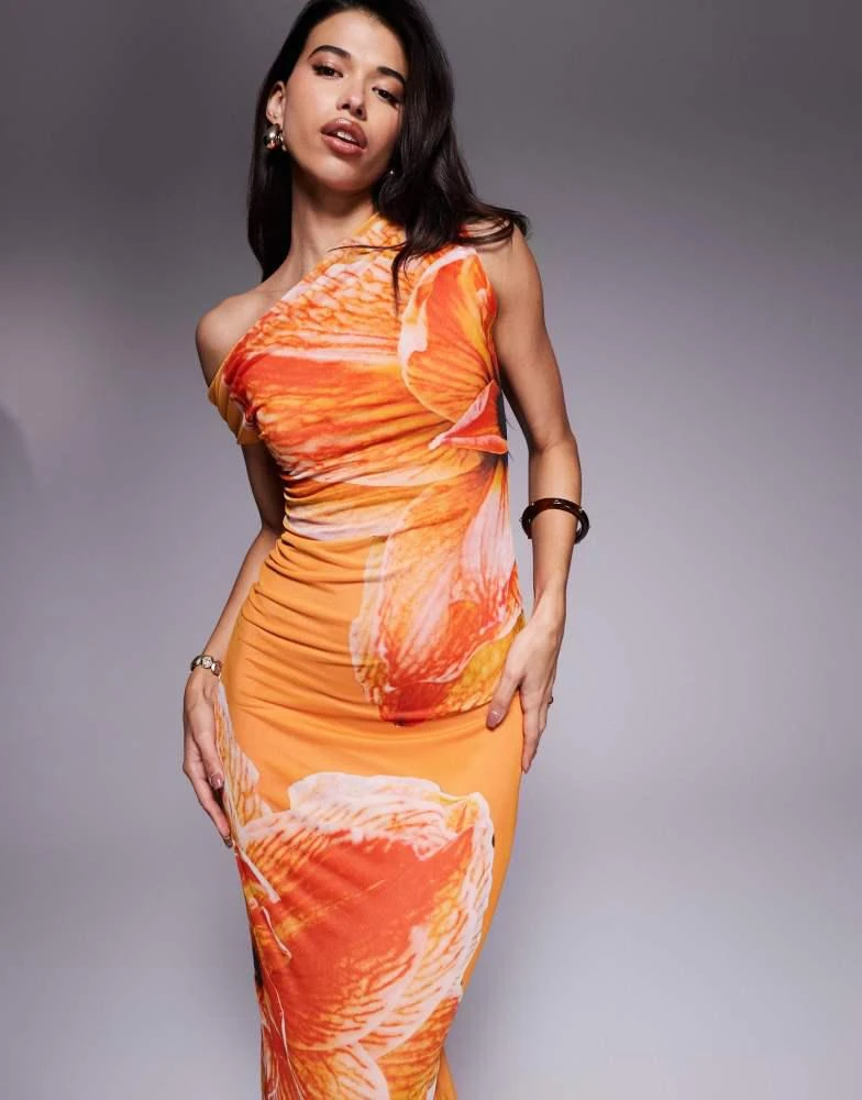 chinese dress ladies Adelina Navy One-Shoulder Maxi Dress With Drape – Club L London main image 0