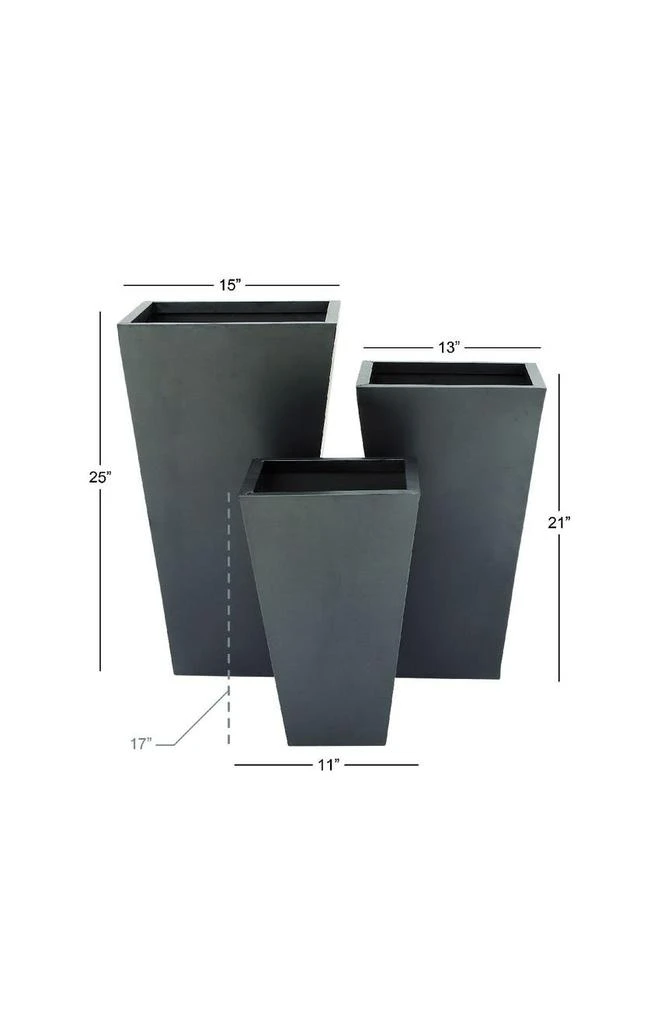 WILLOW ROW Black Metal Contemporary Planter with Tapered Base & Polished Exterior - Set of 3 4