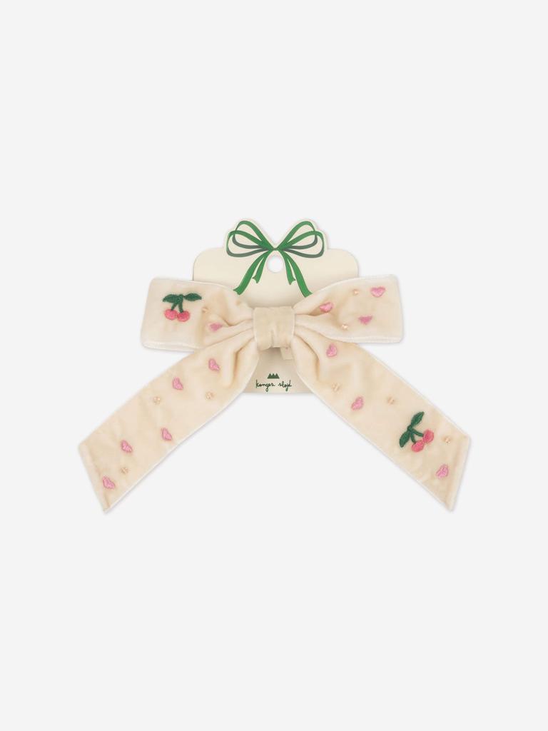 Konges Slojd Girls Velvet Bow Pearly Hair Clip in Ivory