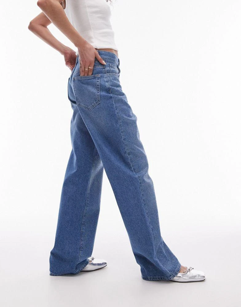 Topshop Topshop mid rise loose fit  embelished jean in bright blue 4