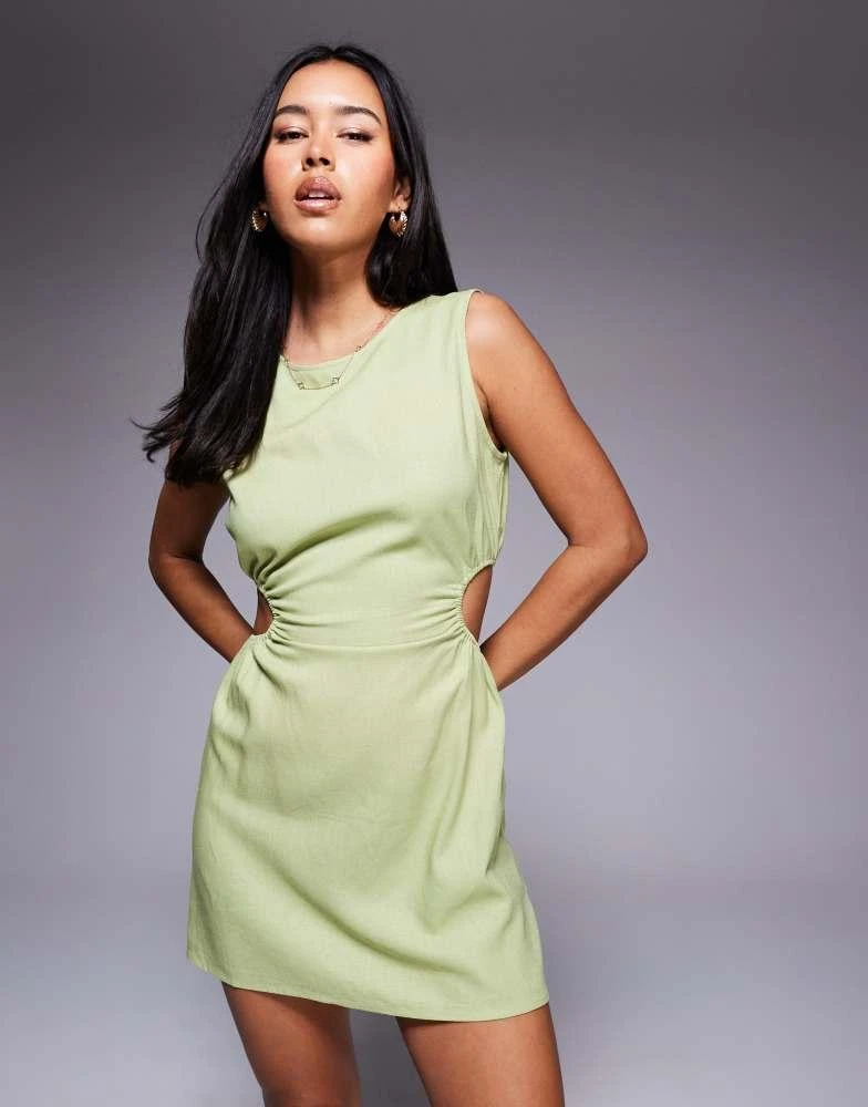 open lace back dress Beyond Linen Blend Mini Dress Yellow