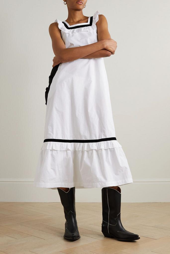 BATSHEVA Yeva ruffled tiered velvet-trimmed cotton-poplin midi dress