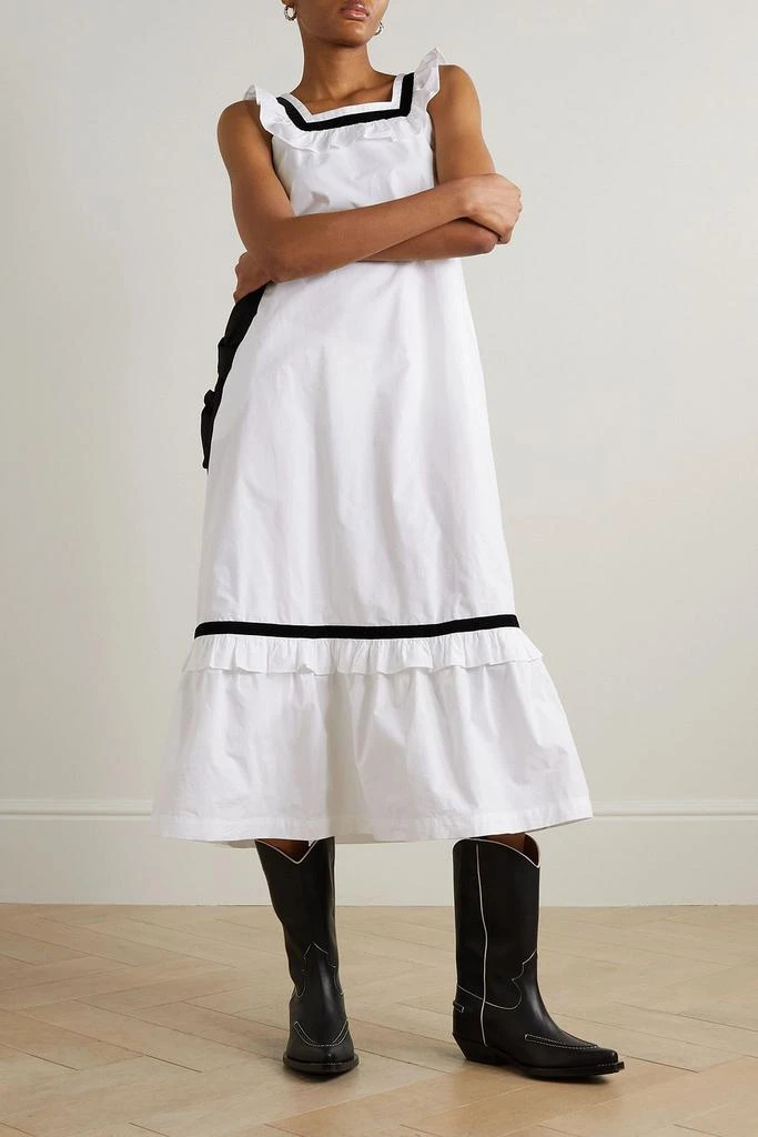 BATSHEVA Yeva ruffled tiered velvet-trimmed cotton-poplin midi dress 2