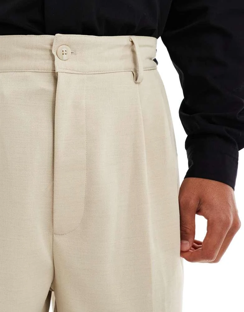 Bershka Bershka baggy tailored trouser in stone 5