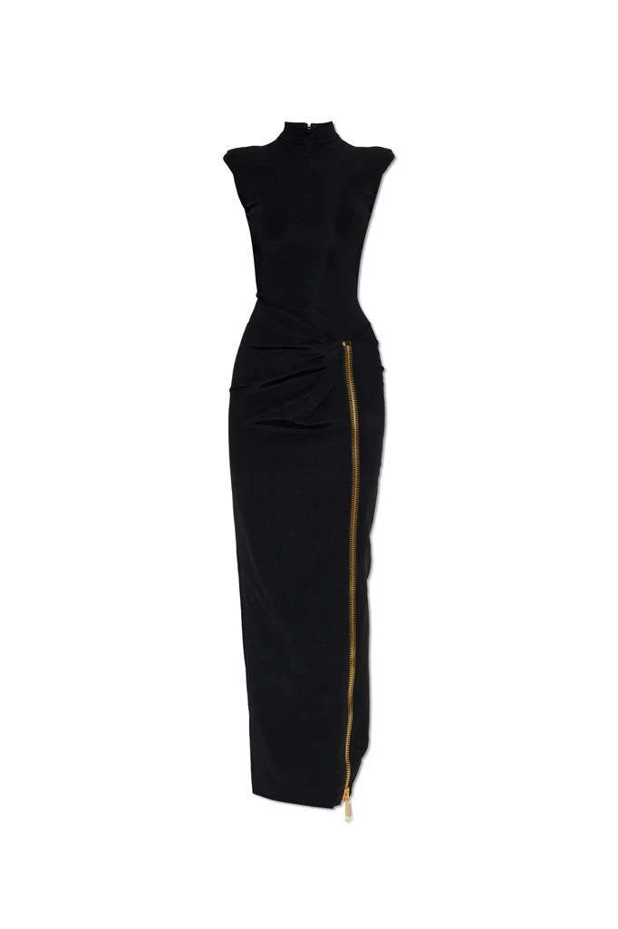 black balmain dress Sculpted Shoulder Formal Evening Dress