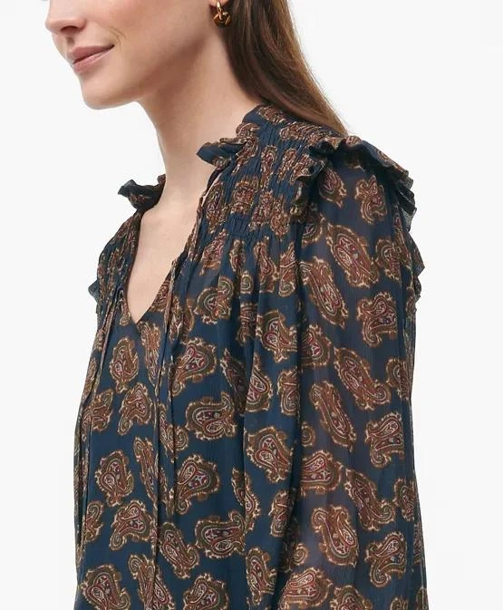 Brooks Brothers Ruffle Detail Tie-Neck Blouse in Paisley Chiffon with Removable Camisole 6