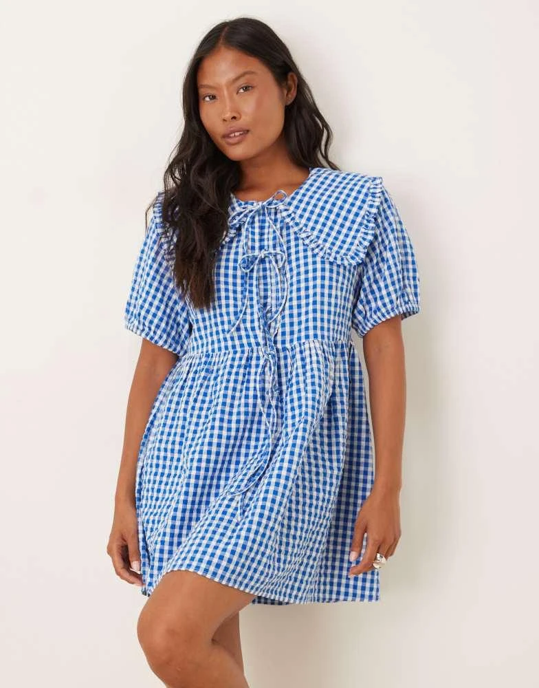 Nobody's Child Petite Blaze collar mini dress in blue gingham  On Sale Now  with Up to 60% Off | Discover Exclusive Deals & Savings at BeyondStyle   Authentic Nobody's Child Petite