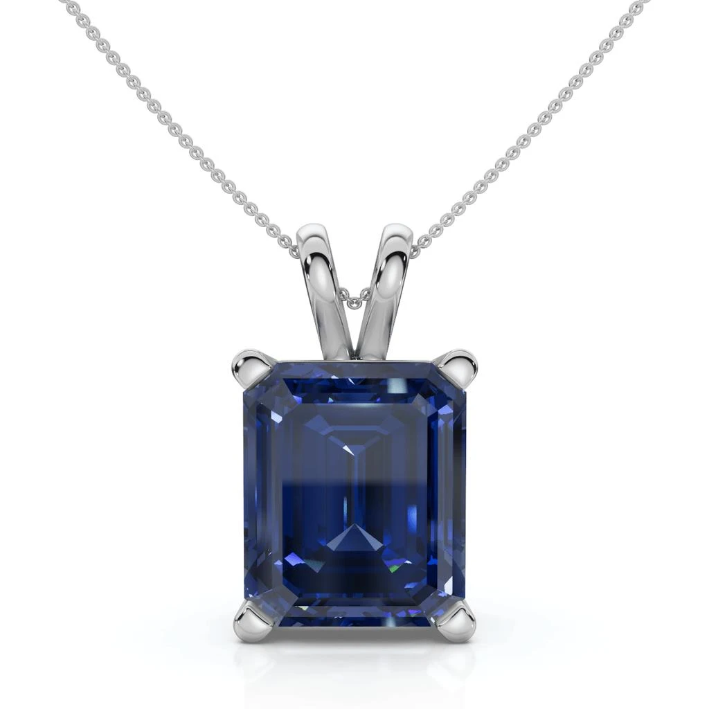 Pompeii3 8Ct Emerald Cut Blue Sapphire Pendant 14k Gold 18" Necklace 1/2" Tall Lab Grown 3