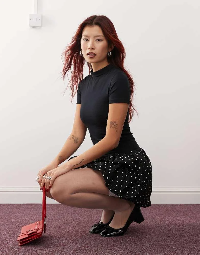 Motel Motel sherida bubble mini dress in black polka dot 2