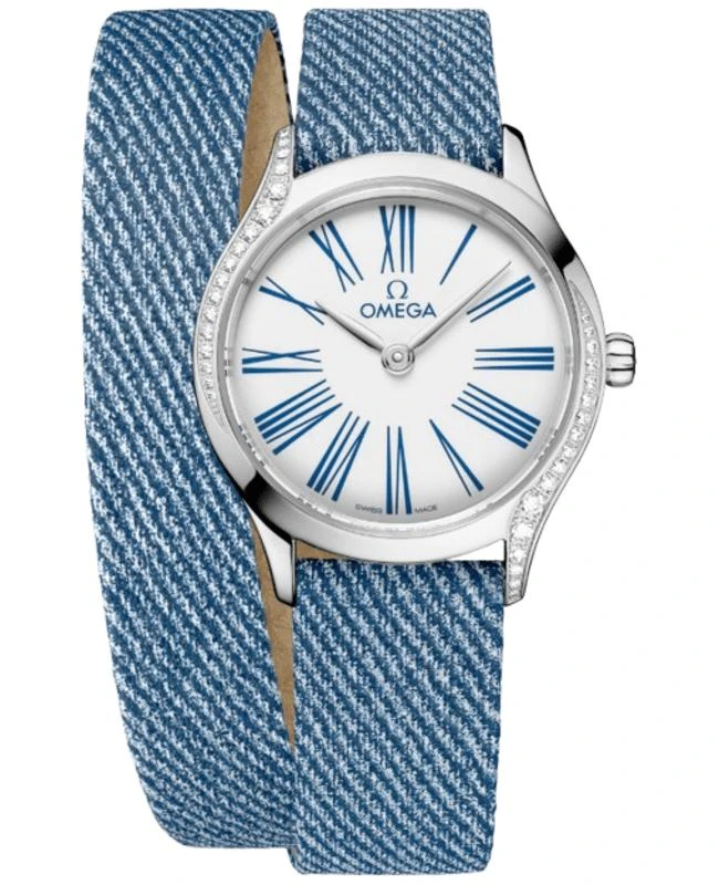 Omega Omega De Ville Tresor Mini Quartz White Dial Diamond Bezel Blue Leather Strap Women's Watch 428.17.26.60.04.009 1