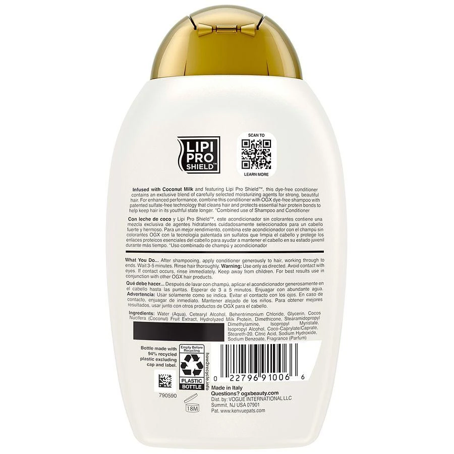 OGX Nourishing + Coconut Milk Conditioner, Hydrating & Restoring Creamy Coconut, White Peach, & Shea Butter 4