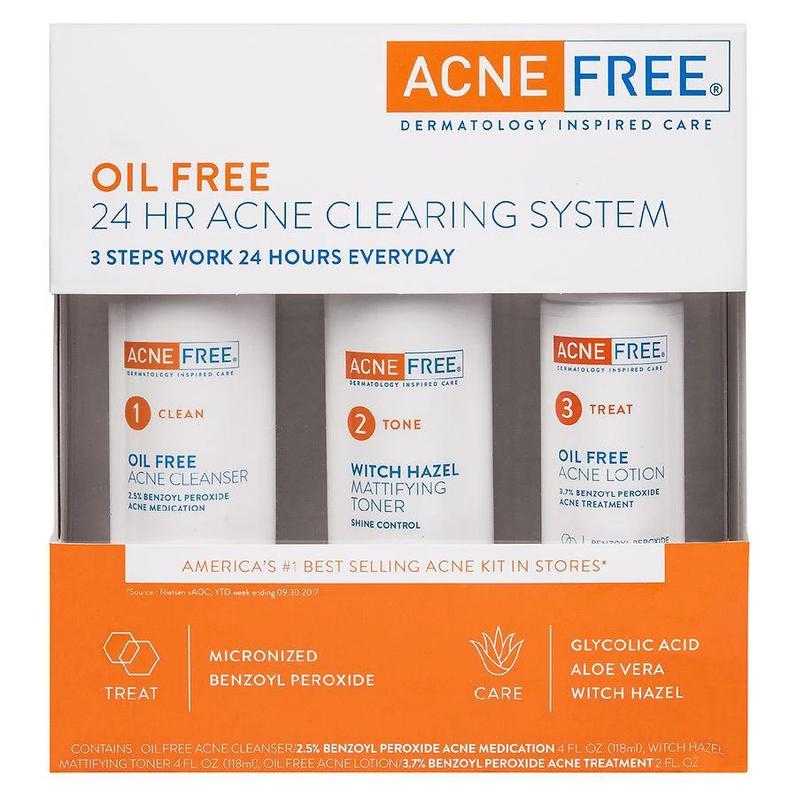 AcneFree 3 Step 24 Hour Acne Treatment Kit with Benzoyl Peroxide 1