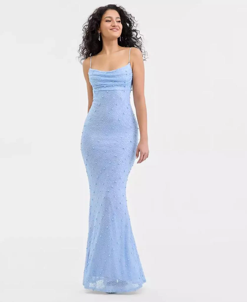 B Darlin Juniors
 Cowl-Neck Beaded Sleeveless Gown