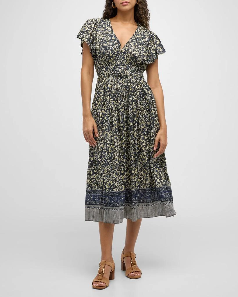 Ulla Johnson Lyria Flutter-Sleeve Floral Midi Dress 2