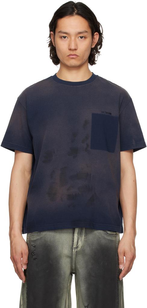 We11done Navy Logo Embroidered Grunge T-shirt