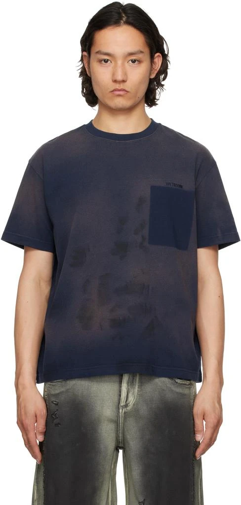 We11done Navy Logo Embroidered Grunge T-shirt 1
