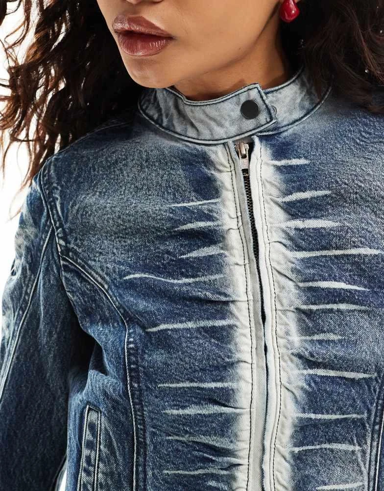Reclaimed Vintage Reclaimed Vintage ruched denim biker jacket in washed blue 4