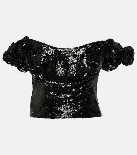 Costarellos Birdie off-shoulder sequined top 1