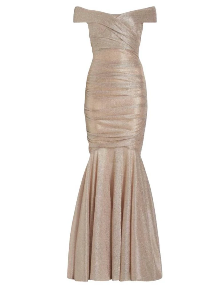 Talbot Runhof Talbot Runhof - Goudie Galvanized Voile Off Shoulder Gown 3